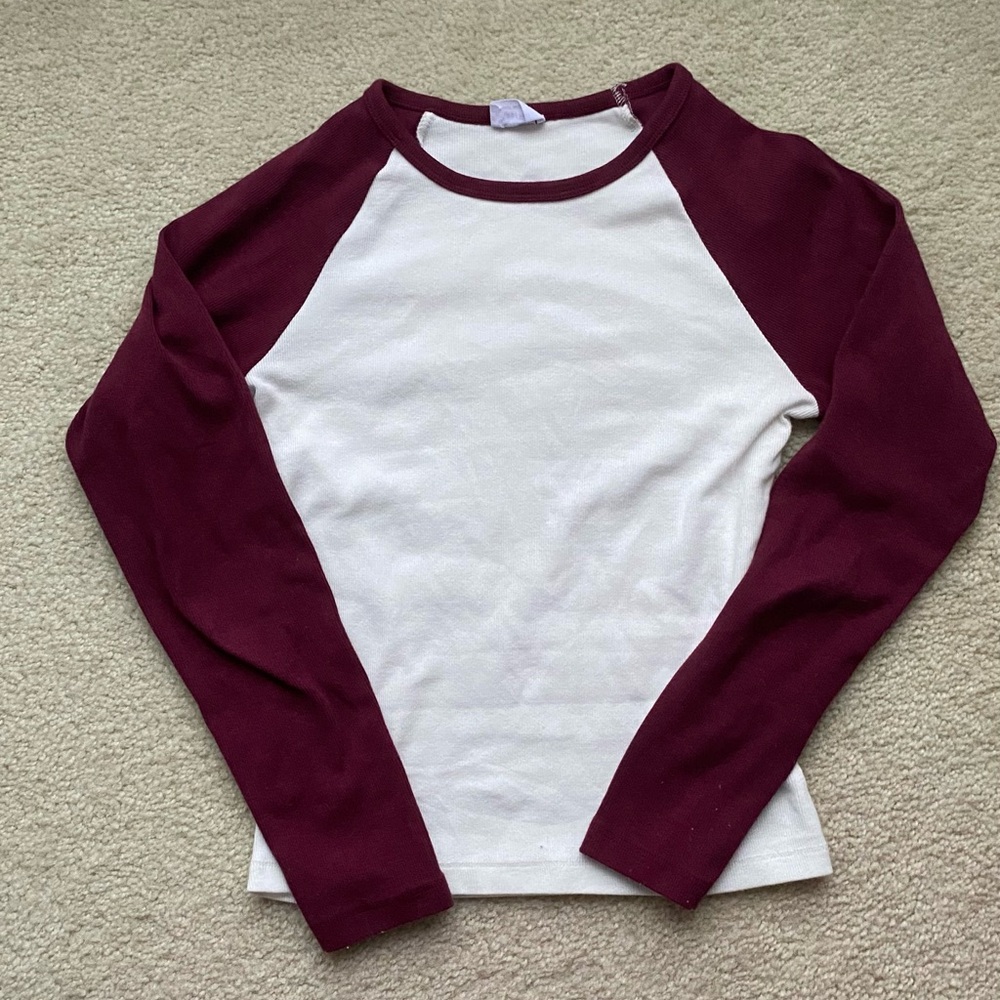 Cotton On Long Sleeve Tee - White and Burgundy